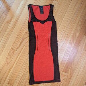 bebe USA p s bodycon red cocktail dress tank stretch 2 tone red silhouette scoop